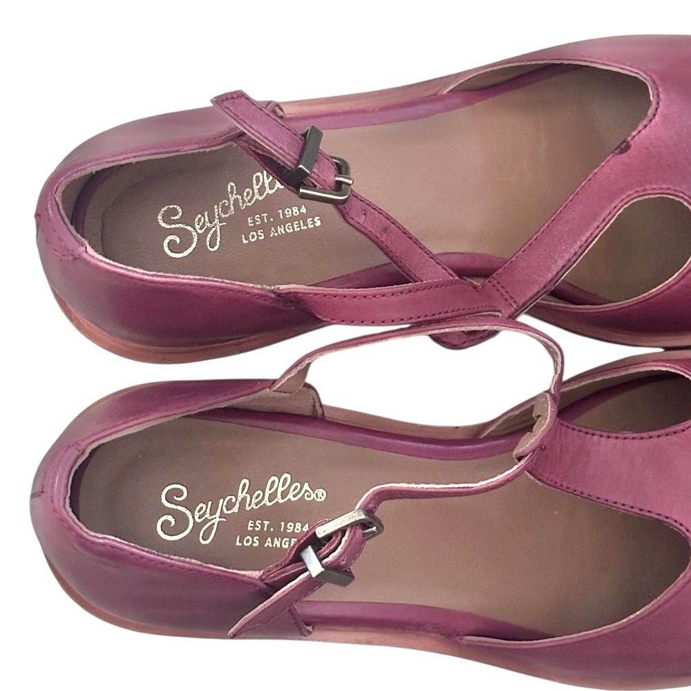 Seychelles Soulmate Wine Mary Jane T Strap Stacked Heel Shoes Loafers Womens 10 - Picture 9 of 13